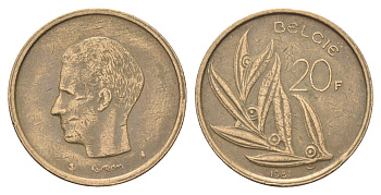 Бельгия 20 франков 1981 Belgie, Бодуэн I (1951-1993) KM 160 никель латунь 4704-1244