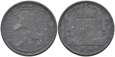 Бельгия 1 франк 1941 Belgique-Belgie KM 127 цинк 4126-146
