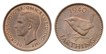 Великобритания 1 фартинг 1940 Георг VI (1936-1952) KM 843, Spink 4116 бронза aUNC 4690-759