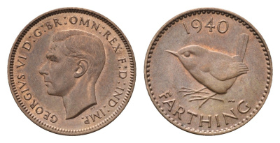 Великобритания 1 фартинг 1940 Георг VI (1936-1952) KM 843, Spink 4116 бронза aUNC 4690-759