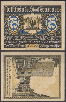 Ленцен на Эльбе 75 пфеннигов 1922 Grabowski 792.1-5/6 бумага UNC (пресс) 8601-7-1-1