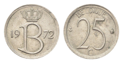 Бельгия 25 сантимов 1972 Belgique, Бодуэн I (1951-1993) KM 153 медно-никель 4705-339
