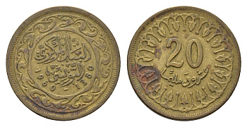 Тунис 20 миллимов 1960 KM 307 латунь 4702-514
