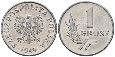 Польша 1 грош 1949 KM 39 алюминий UNC 4189-461