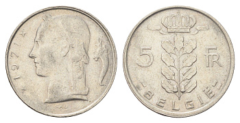 Бельгия 5 франков 1971 Belgie, Бодуэн I (1951-1993) KM 135 медно-никель 4704-1124