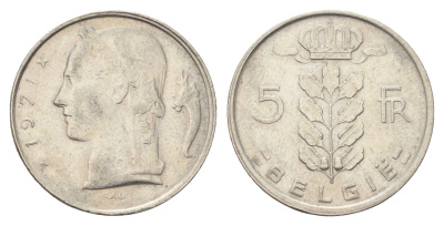Бельгия 5 франков 1971 Belgie, Бодуэн I (1951-1993) KM 135 медно-никель 4704-1124