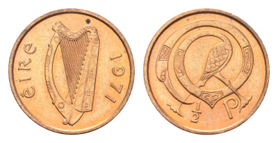 Ирландия 1/2 пенни 1971 мифологическая птица лира KM 19 бронза UNC 4696-359