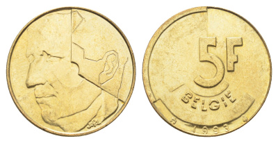 Бельгия 5 франков 1993 Belgie, Бодуэн I (1951-1993) KM 164 медь алюминий никель UNC 4706-342