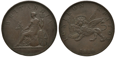 Греция, Ионические острова 2 обола 1819 Британская администрация (1809-1863) KM 33 медь 00-806-46