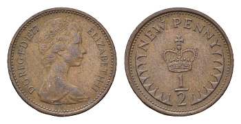 Великобритания 1/2 пенни 1977 Елизавета II (1952-2022) KM 914, Spink 4239 бронза 4696-739