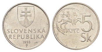 Словакия 5 крон 1993 KM 14 сталь плакированная никелем 4703-654