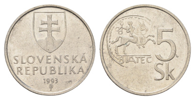 Словакия 5 крон 1993 KM 14 сталь плакированная никелем 4703-654