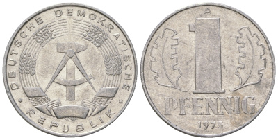 ГДР 1 пфенниг 1975 А KM 8.1 алюминий 4615-1248