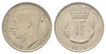 Люксембург 1 франк 1976 Великий герцог Жан (1964-2000) KM 55 медно-никель 4702-662