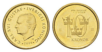 Швеция 10 крон 2008 Карл XVI Густав (1973-) KM 895 нордик UNC 4656-222