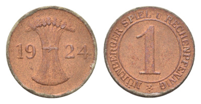 Германия игровой жетон в 1 рентенпфенниг 1924 диаметр 17 мм картон 4702-944