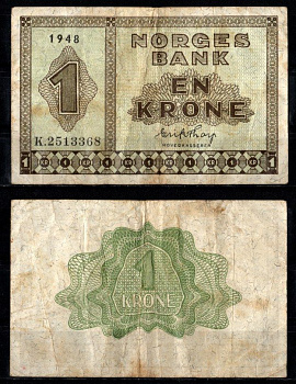 Норвегия 1 крона 1948 Pick 15 b бумага 7457-26-3-1
