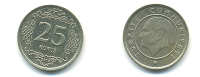 ТУРЦИЯ 25 КУРУШ 2010 KM 1167 медь никель цинк 176-817