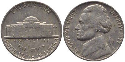 США 5 ЦЕНТОВ 1977 ДЖЕФФЕРСОН KM А192 медно-никель 31-634