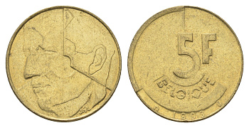 Бельгия 5 франков 1993 Belgique, Бодуэн I (1951-1993) KM 163 медь алюминий никель 4706-234