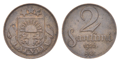 Латвия 2 сантима 1926 KM 2 бронза 4705-448