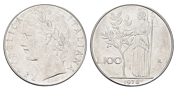 Италия 100 лир 1978 R, Афина в доспехах KM 96.1 нержавеющая сталь 4704-752