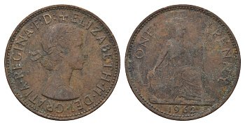 Великобритания 1 пенни 1962 Елизавета II (1952-2022) KM 897, Spink 4157 бронза 4140-315