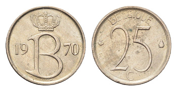Бельгия 25 сантимов 1970 Belgique KM 153 медно-никель 4702-1043