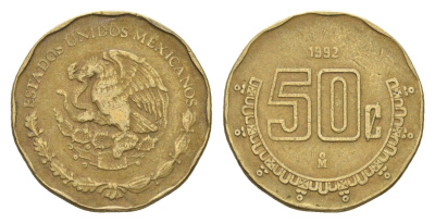 Мексика 50 сентаво 1992 KM 549 алюминиевая бронза 4664-759