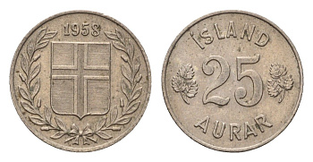 Исландия 25 эйре 1958 KM 11 медно-никель 4690-614