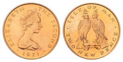 Остров Мэн 2 новых пенса 1971 Елизавета II (1952-2022) KM 21 бронза PROOF 4127-1522