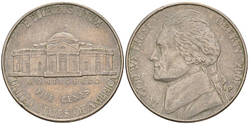 США 5 ЦЕНТОВ 2001 D ДЖЕФЕРСОН KM A192 медно-никель 4114-1124