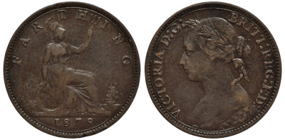 Великобритания 1 фартинг 1879 Виктория (1837-1901) KM 753, Spink 3958 бронза 4114-732