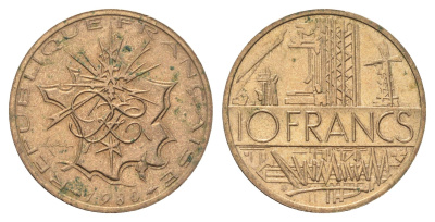 Франция 10 франков 1980 KM 940 медь алюминий никель 4704-453