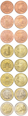 Австрия годовой евронабор из 8 монет (1, 2, 5, 10, 20, 50 евроцентов; 1 и 2 евро) 2025 KM 3082, 3083, 3084, 3139, 3140, 3141, 3142 и 3143 4122-1132-1136