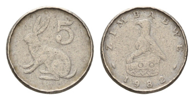 Зимбабве 5 центов 1982 рыжий кролик KM 2 медно-никель 4640-562