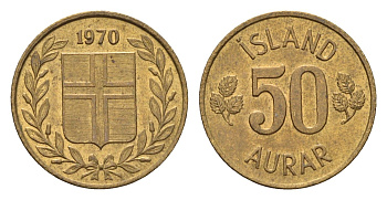 Исландия 50 эйре 1970 KM 17 никель латунь UNC 4690-554