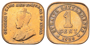 Стрейтс-Сетлментс (Стрейтс Сетлментс) 1 цент 1920 Георг V (1910-1936) KM 32 бронза 4697-1257