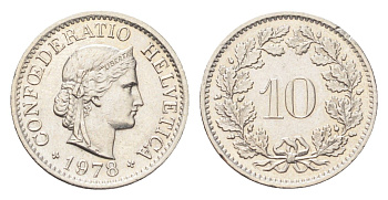 Швейцария 10 раппенов 1978 KM 27 медно-никель 4705-863