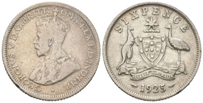 Австралия 6 пенсов 1925 Георг V (1910-1936) KM 25 серебро 4609-462