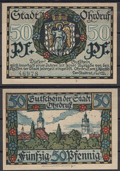 Ордруф 50 пфеннигов 1921 DeNG 2 1012.3a-2/2 бумага UNC (пресс) 8608-21-2-1
