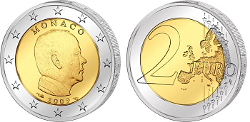 Монако 2 евро 2009 Князь Альберт II KM 195 биметалл UNC 1528-322