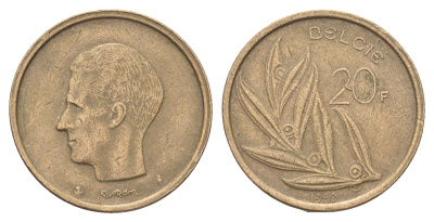 Бельгия 20 франков 1980 Belgie, Бодуэн I (1951-1993) KM 160 никель латунь 4704-1234