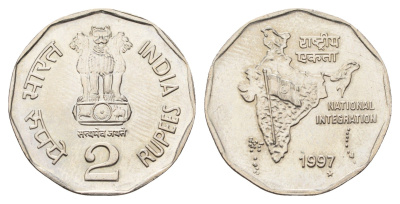 Индия 2 рупии 1997 KM 121.3 медно-никель UNC 4699-354