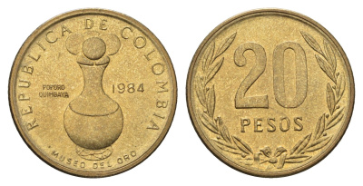Колумбия 20 песо 1984 KM 271 алюминиевая бронза UNC 4693-152