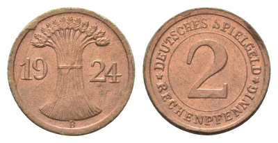 Германия игровой жетон в 2 рентенпфеннига 1924 диаметр 20 мм, вес 0,4 гр картон 4702-945