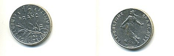 Франция 1/2 франка 1986 сеятель KM 931.1, Le Franc 198.25 никель 54-1422