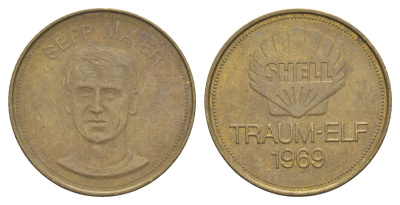 Германия жетон Shell - Dream Team Германии - Зепп Майер 1969 диаметр 26 мм, вес 5 гр сталь плакированная латунью 4175-835