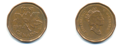 Канада 1 цент 1994 Елизавета II (1952-2022), кленовый лист KM 181 бронза 177-1438