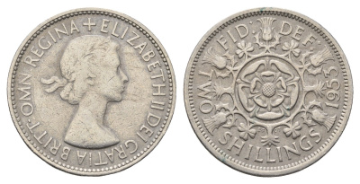 Великобритания 2 шиллинга (флорин) 1953 Елизавета II (1952-2022), год-тип KM 892, Spink 4138 медно-никель 4691-712
